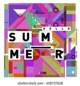 Trendy vector holiday summer cards illustration with line elements and abstract colorful textures. Design for poster, card, invitation, brochure, and promotion template.