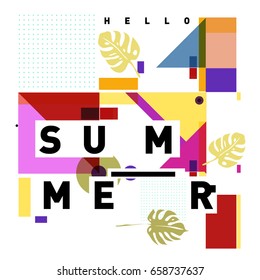 Trendy vector holiday summer cards illustration with line elements and abstract colorful textures. Design for poster, card, invitation, brochure, and promotion template.