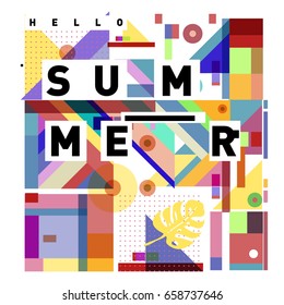 Trendy vector holiday summer cards illustration with line elements and abstract colorful textures. Design for poster, card, invitation, brochure, and promotion template.
