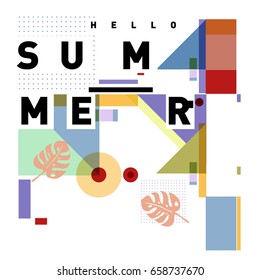 Trendy vector holiday summer cards illustration with line elements and abstract colorful textures. Design for poster, card, invitation, brochure, and promotion template.