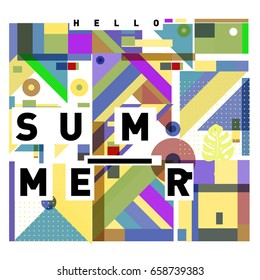 Trendy vector holiday summer cards illustration with line elements and abstract colorful textures. Design for poster, card, invitation, brochure, and promotion template.