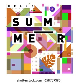 Trendy vector holiday summer cards illustration with line elements and abstract colorful textures. Design for poster, card, invitation, brochure, and promotion template.