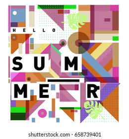 Trendy vector holiday summer cards illustration with line elements and abstract colorful textures. Design for poster, card, invitation, brochure, and promotion template.