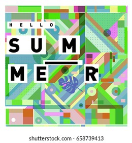 Trendy vector holiday summer cards illustration with line elements and abstract colorful textures. Design for poster, card, invitation, brochure, and promotion template.