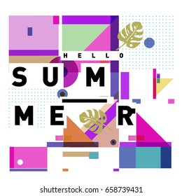 Trendy vector holiday summer cards illustration with line elements and abstract colorful textures. Design for poster, card, invitation, brochure, and promotion template.