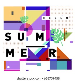 Trendy vector holiday summer cards illustration with line elements and abstract colorful textures. Design for poster, card, invitation, brochure, and promotion template.