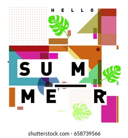 Trendy vector holiday summer cards illustration with line elements and abstract colorful textures. Design for poster, card, invitation, brochure, and promotion template.