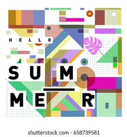 Trendy vector holiday summer cards illustration with line elements and abstract colorful textures. Design for poster, card, invitation, brochure, and promotion template.
