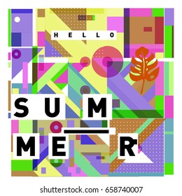 Trendy vector holiday summer cards illustration with line elements and abstract colorful textures. Design for poster, card, invitation, brochure, and promotion template.