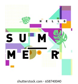 Trendy vector holiday summer cards illustration with line elements and abstract colorful textures. Design for poster, card, invitation, brochure, and promotion template.