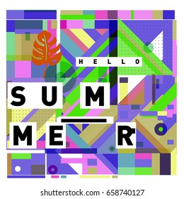 Trendy vector holiday summer cards illustration with line elements and abstract colorful textures. Design for poster, card, invitation, brochure, and promotion template.
