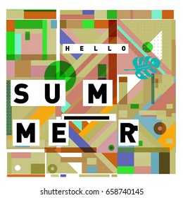 Trendy vector holiday summer cards illustration with line elements and abstract colorful textures. Design for poster, card, invitation, brochure, and promotion template.