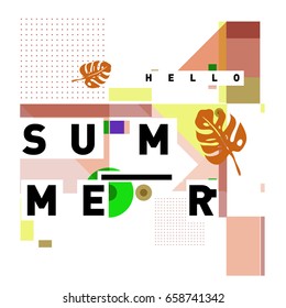 Trendy vector holiday summer cards illustration with line elements and abstract colorful textures. Design for poster, card, invitation, brochure, and promotion template.