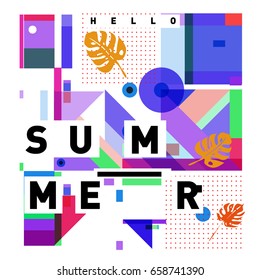 Trendy vector holiday summer cards illustration with line elements and abstract colorful textures. Design for poster, card, invitation, brochure, and promotion template.