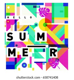Trendy vector holiday summer cards illustration with line elements and abstract colorful textures. Design for poster, card, invitation, brochure, and promotion template.
