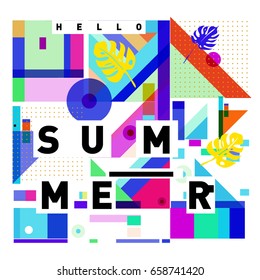 Trendy vector holiday summer cards illustration with line elements and abstract colorful textures. Design for poster, card, invitation, brochure, and promotion template.