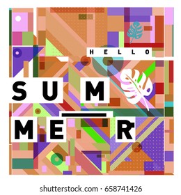 Trendy vector holiday summer cards illustration with line elements and abstract colorful textures. Design for poster, card, invitation, brochure, and promotion template.