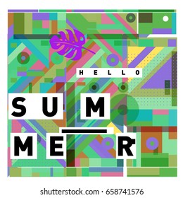 Trendy vector holiday summer cards illustration with line elements and abstract colorful textures. Design for poster, card, invitation, brochure, and promotion template.