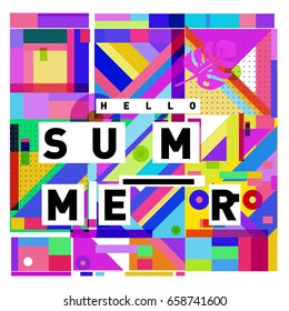 Trendy vector holiday summer cards illustration with line elements and abstract colorful textures. Design for poster, card, invitation, brochure, and promotion template.