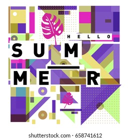 Trendy vector holiday summer cards illustration with line elements and abstract colorful textures. Design for poster, card, invitation, brochure, and promotion template.