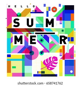 Trendy vector holiday summer cards illustration with line elements and abstract colorful textures. Design for poster, card, invitation, brochure, and promotion template.