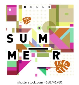 Trendy vector holiday summer cards illustration with line elements and abstract colorful textures. Design for poster, card, invitation, brochure, and promotion template.