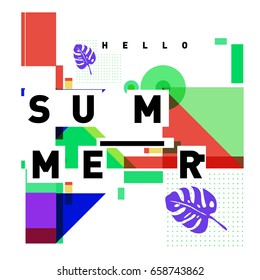 Trendy vector holiday summer cards illustration with line elements and abstract colorful textures. Design for poster, card, invitation, brochure, and promotion template.