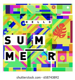 Trendy vector holiday summer cards illustration with line elements and abstract colorful textures. Design for poster, card, invitation, brochure, and promotion template.