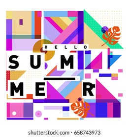 Trendy vector holiday summer cards illustration with line elements and abstract colorful textures. Design for poster, card, invitation, brochure, and promotion template.