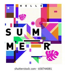Trendy vector holiday summer cards illustration with line elements and abstract colorful textures. Design for poster, card, invitation, brochure, and promotion template.
