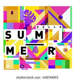 Trendy vector holiday summer cards illustration with line elements and abstract colorful textures. Design for poster, card, invitation, brochure, and promotion template.