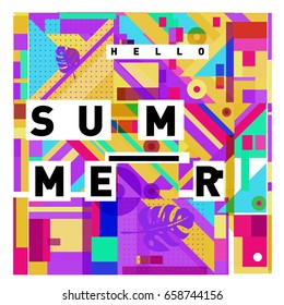 Trendy vector holiday summer cards illustration with line elements and abstract colorful textures. Design for poster, card, invitation, brochure, and promotion template.