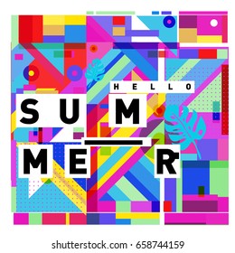 Trendy vector holiday summer cards illustration with line elements and abstract colorful textures. Design for poster, card, invitation, brochure, and promotion template.