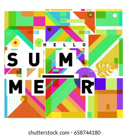 Trendy vector holiday summer cards illustration with line elements and abstract colorful textures. Design for poster, card, invitation, brochure, and promotion template.