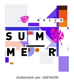 Trendy vector holiday summer cards illustration with line elements and abstract colorful textures. Design for poster, card, invitation, brochure, and promotion template.