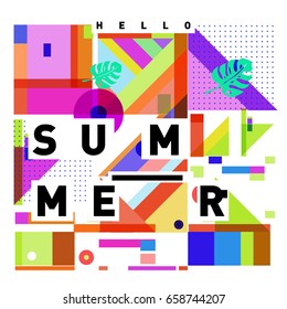 Trendy vector holiday summer cards illustration with line elements and abstract colorful textures. Design for poster, card, invitation, brochure, and promotion template.