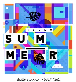 Trendy vector holiday summer cards illustration with line elements and abstract colorful textures. Design for poster, card, invitation, brochure, and promotion template.