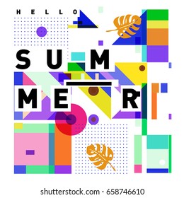 Trendy vector holiday summer cards illustration with line elements and abstract colorful textures. Design for poster, card, invitation, brochure, and promotion template.
