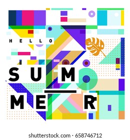 Trendy vector holiday summer cards illustration with line elements and abstract colorful textures. Design for poster, card, invitation, brochure, and promotion template.