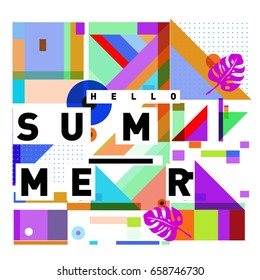 Trendy vector holiday summer cards illustration with line elements and abstract colorful textures. Design for poster, card, invitation, brochure, and promotion template.