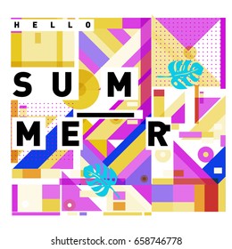 Trendy vector holiday summer cards illustration with line elements and abstract colorful textures. Design for poster, card, invitation, brochure, and promotion template.