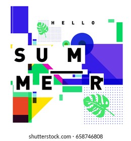 Trendy vector holiday summer cards illustration with line elements and abstract colorful textures. Design for poster, card, invitation, brochure, and promotion template.