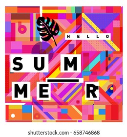 Trendy vector holiday summer cards illustration with line elements and abstract colorful textures. Design for poster, card, invitation, brochure, and promotion template.