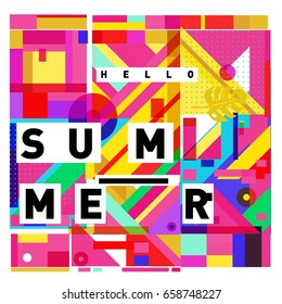 Trendy vector holiday summer cards illustration with line elements and abstract colorful textures. Design for poster, card, invitation, brochure, and promotion template.