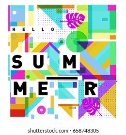 Trendy vector holiday summer cards illustration with line elements and abstract colorful textures. Design for poster, card, invitation, brochure, and promotion template.