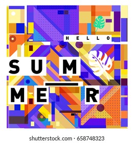 Trendy vector holiday summer cards illustration with line elements and abstract colorful textures. Design for poster, card, invitation, brochure, and promotion template.