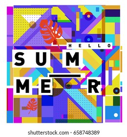 Trendy vector holiday summer cards illustration with line elements and abstract colorful textures. Design for poster, card, invitation, brochure, and promotion template.