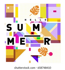 Trendy vector holiday summer cards illustration with line elements and abstract colorful textures. Design for poster, card, invitation, brochure, and promotion template.