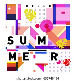 Trendy vector holiday summer cards illustration with line elements and abstract colorful textures. Design for poster, card, invitation, brochure, and promotion template.