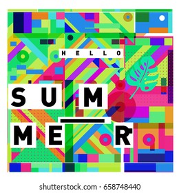 Trendy vector holiday summer cards illustration with line elements and abstract colorful textures. Design for poster, card, invitation, brochure, and promotion template.